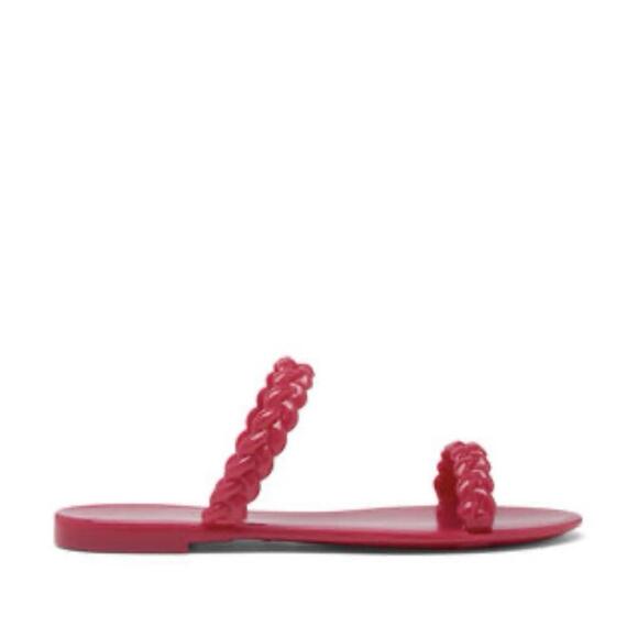 Stuart Weitzman sandals 8 pink plastic rubber jelly slides beach preppy vacation - Picture 1 of 7